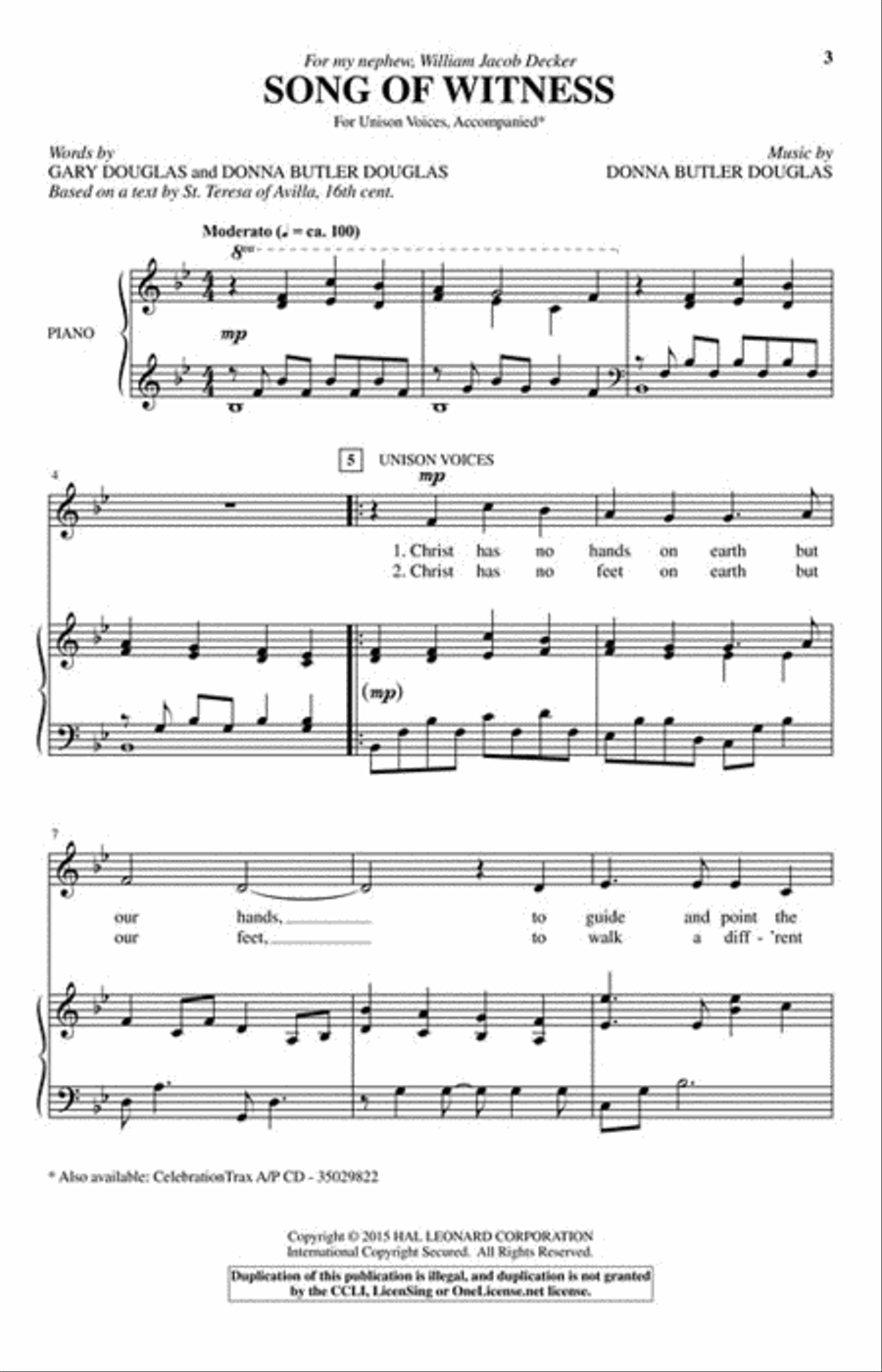 Song of Witness Song of Witness Unison Choir scores gallery preview page 2
