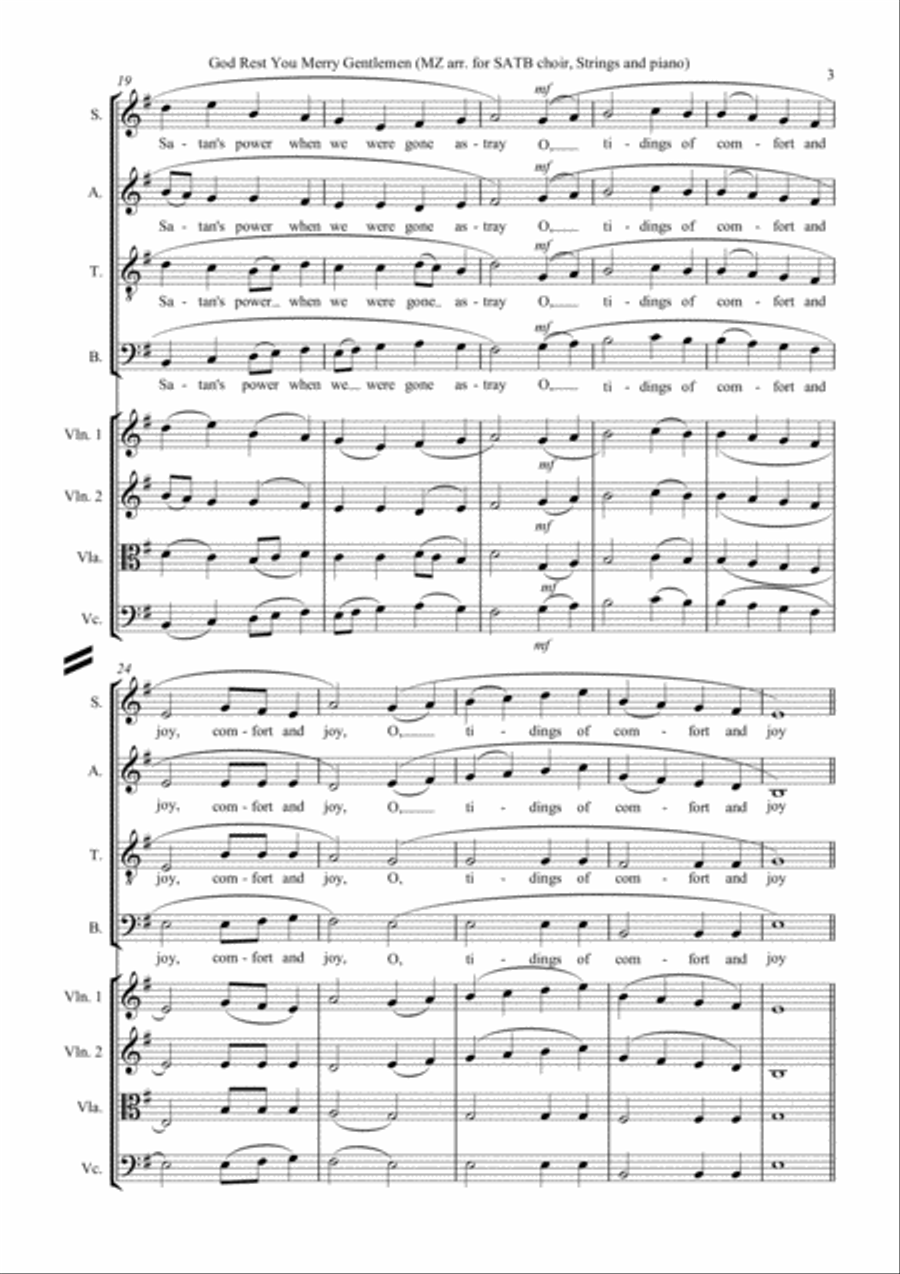 GOD REST YOU MERRY GENTLEMEN, for SATB choir, strings and piano 4-Part scores gallery preview page 3