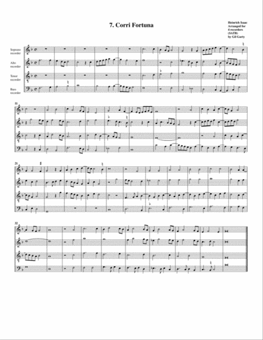 7. Corri Fortuna (arrangement for 4 recorders) Recorder scores gallery preview page 1