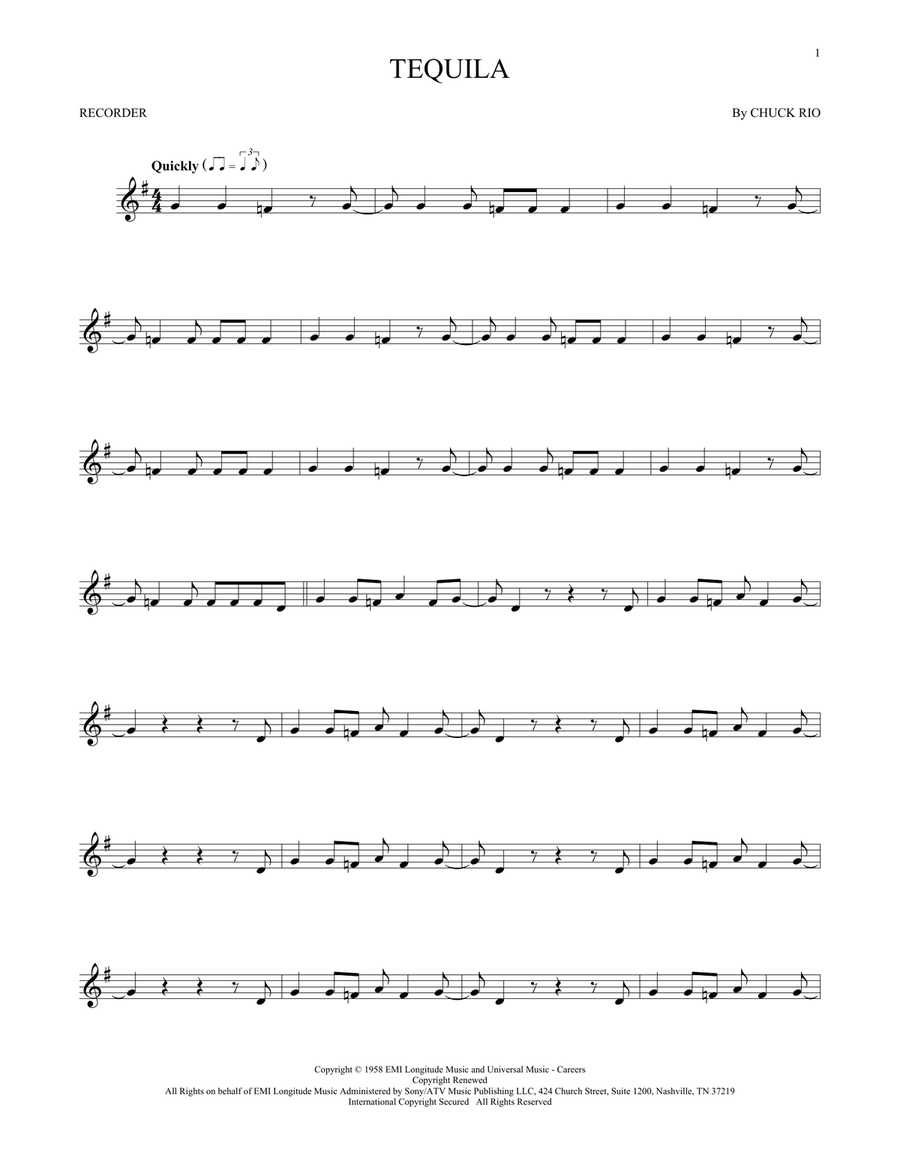 Tequila by The Champs Recorder - Digital Sheet Music