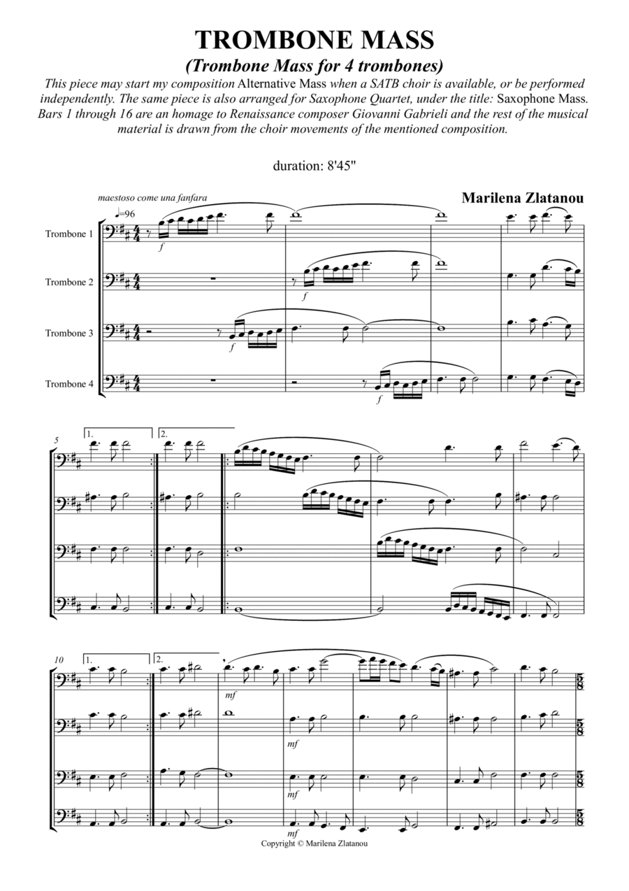 TROMBONE MASS Brass Quartet scores gallery preview page 1
