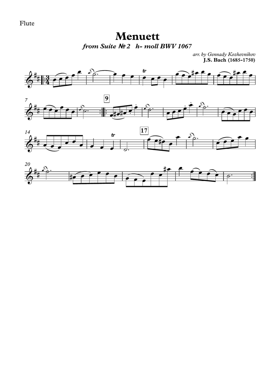 J.S. Bach, Menuet from Suite #2 h-moll (BWV 1067) Woodwind Trio scores gallery preview page 2