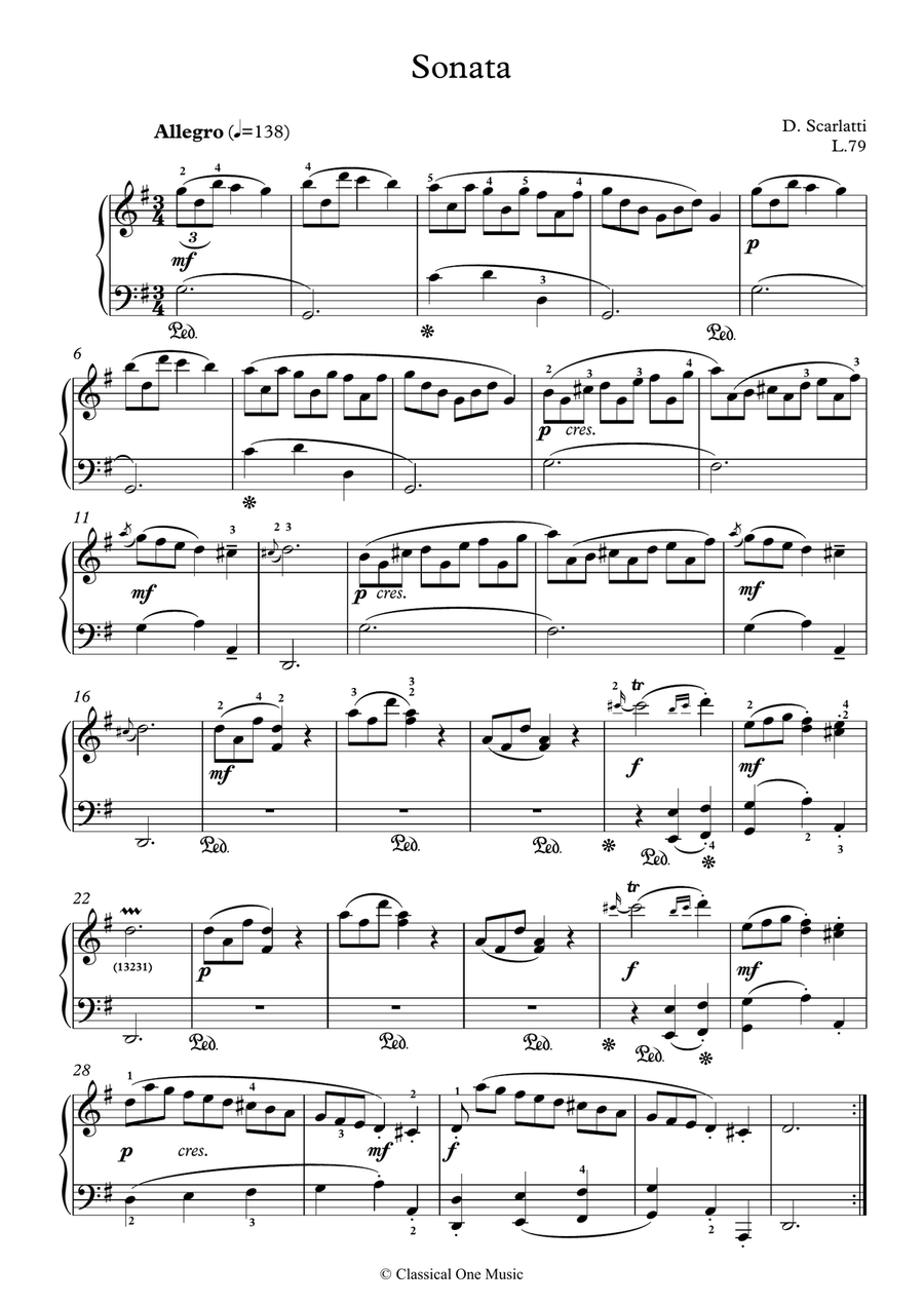 Scarlatti-Sonata in G-Major L.79 K.391(piano) Piano Solo scores gallery preview page 2