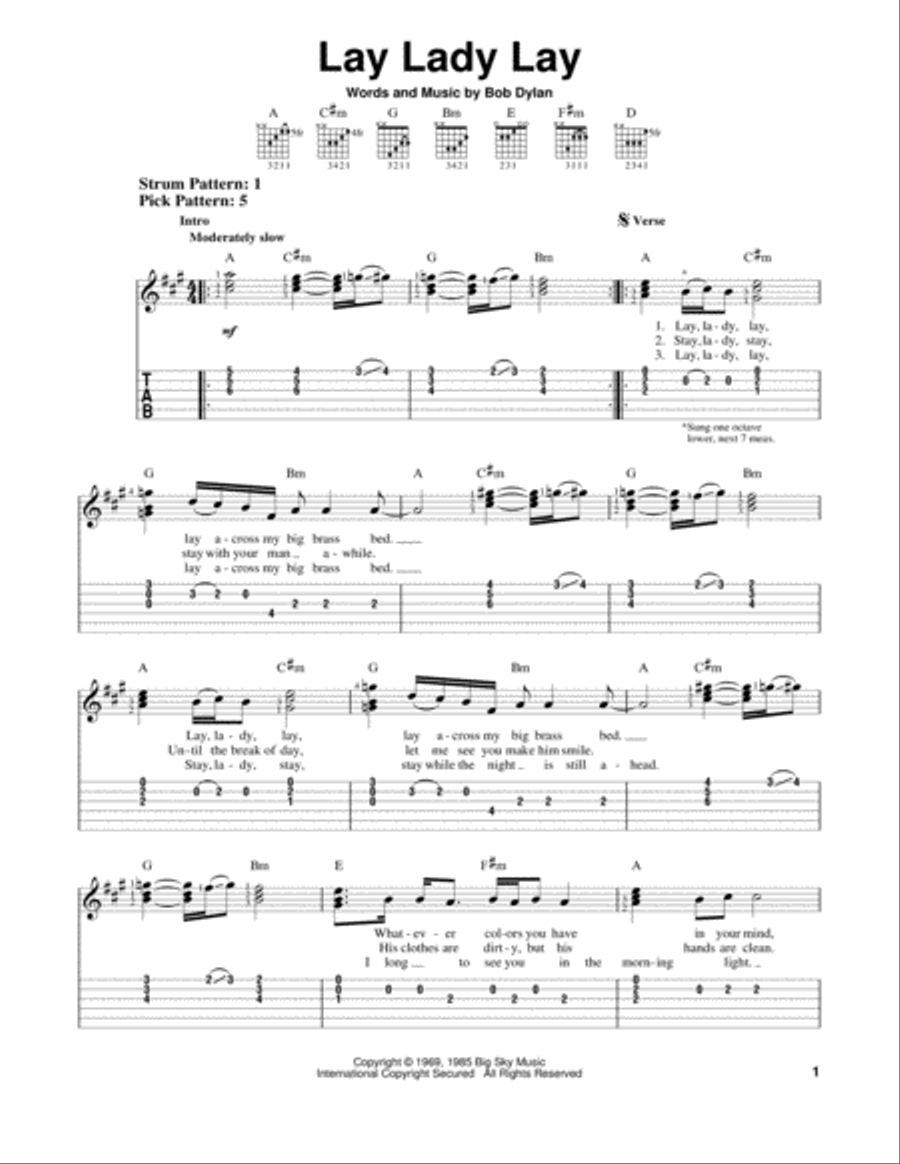 Lay Lady Lay Acoustic Guitar scores gallery preview page 1