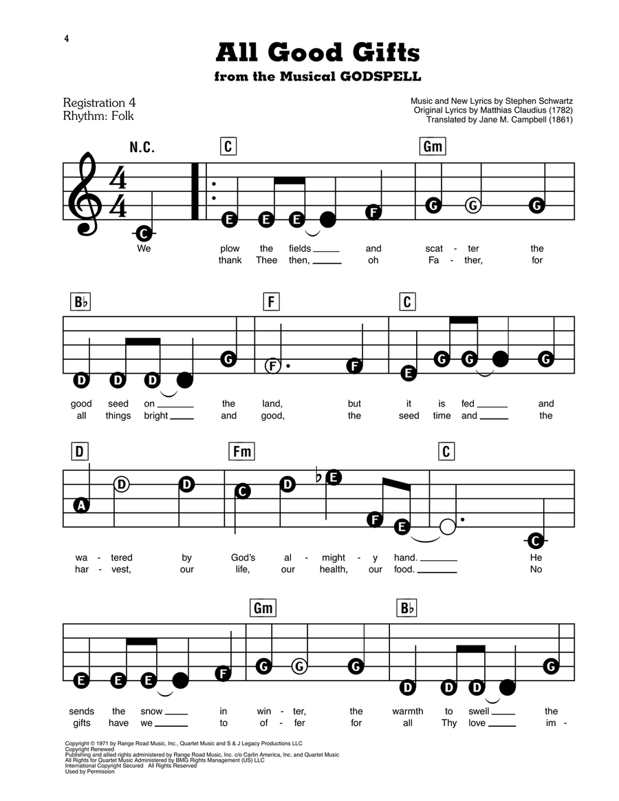 All Good Gifts (from Godspell) Electronic Keyboard scores gallery preview page 1
