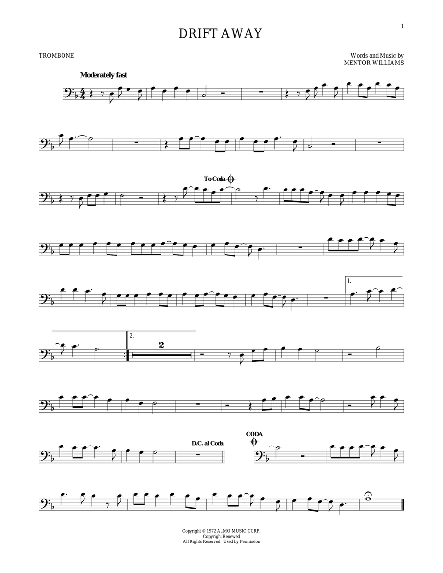 Drift Away Drift Away Trombone Solo scores gallery preview page 1
