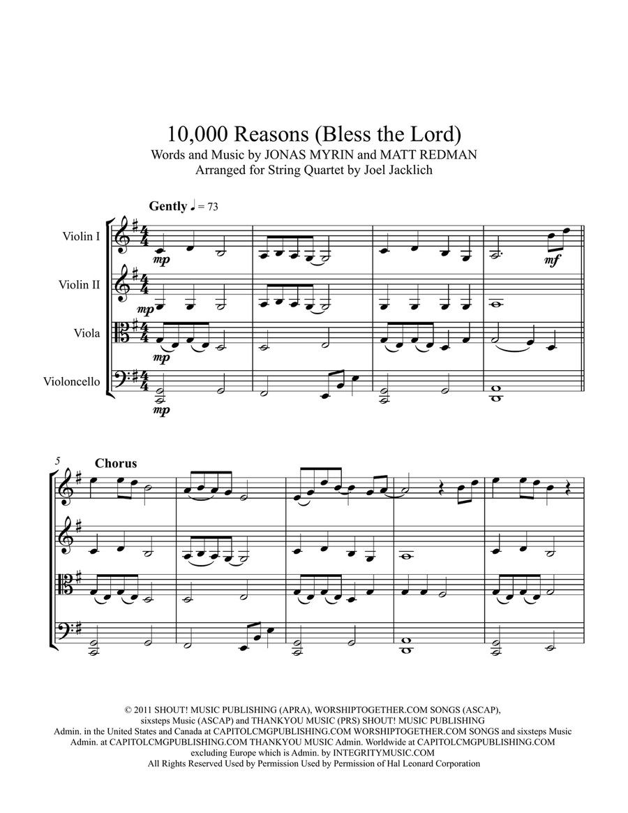 10,000 Reasons (Bless The Lord) String Quartet scores gallery preview page 1