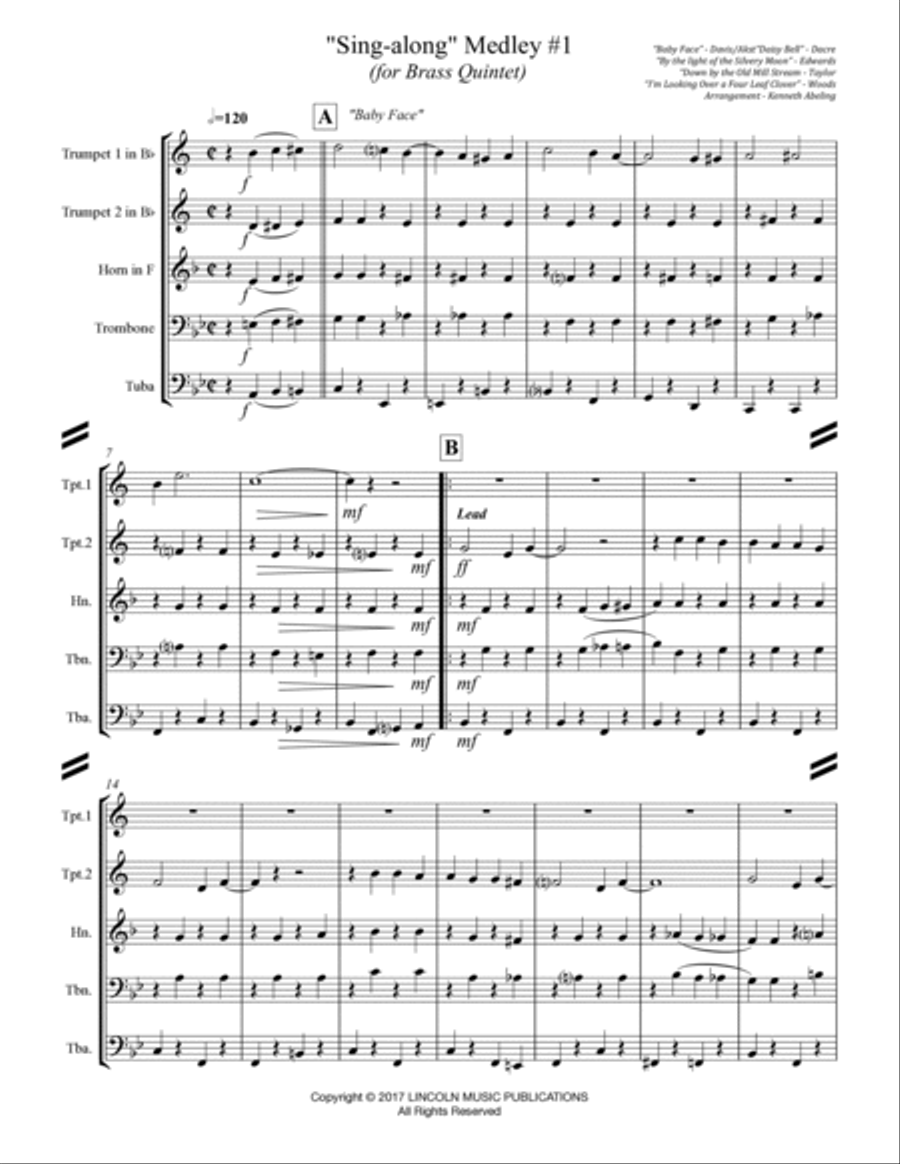 Sing-along Medley #1 (for Brass Quintet) Brass Quintet scores gallery preview page 2