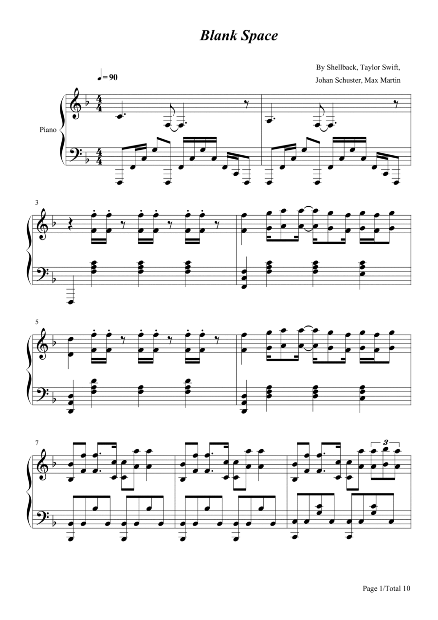 Blank Space Blank Space Piano Solo scores gallery preview page 1