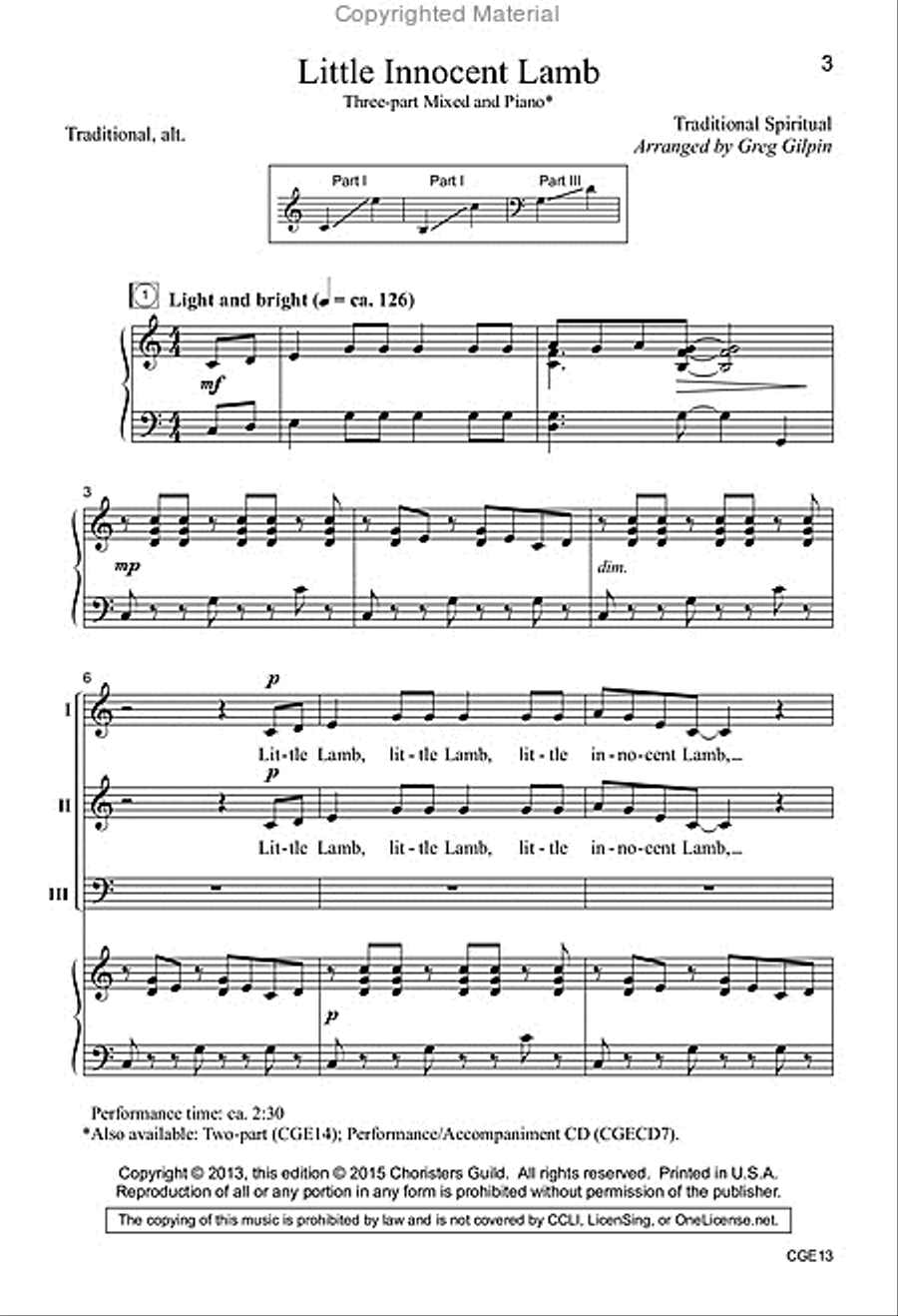 Little Innocent Lamb (Three-Part Mixed) 3-Part scores gallery preview page 2