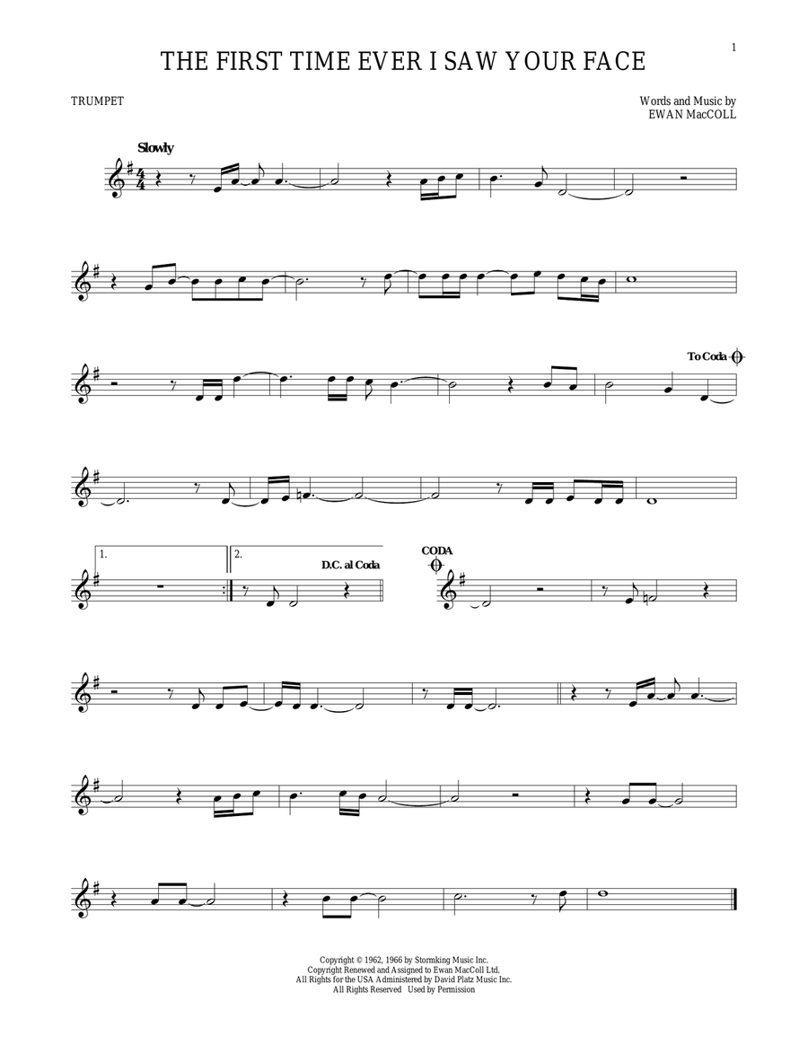 The First Time Ever I Saw Your Face Trumpet Solo scores gallery preview page 1