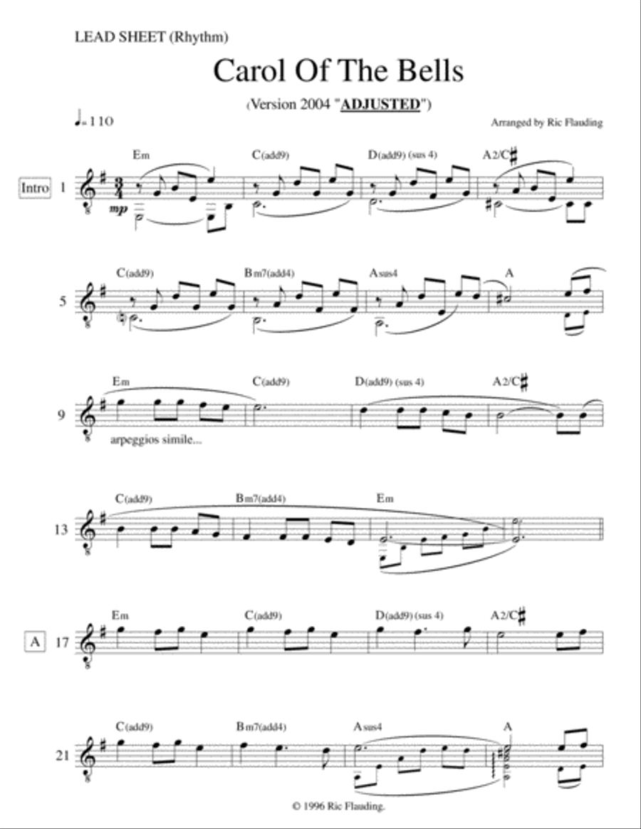 Carol Of The Bells (Lead Sheet) Guitar Ensemble scores gallery preview page 1