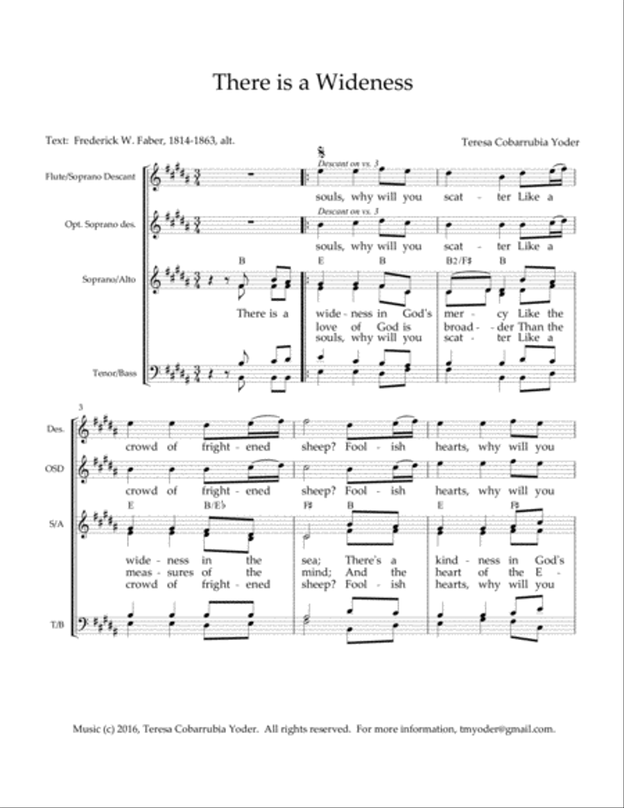 There is a Wideness - A New Melody with SATB and descant 4-Part scores gallery preview page 1