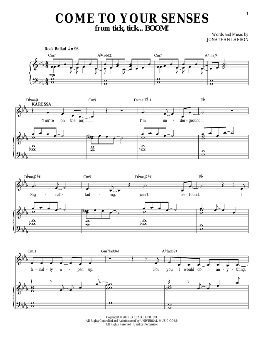 Come To Your Senses (from tick, tick... BOOM!) Guitar scores gallery preview page 1
