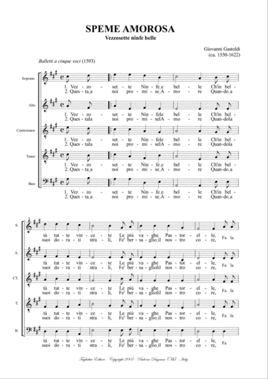 SPEME AMOROSA - (vezzosette ninfe) - For S.A.cT.T.B. Choir 4-Part scores gallery preview page 1