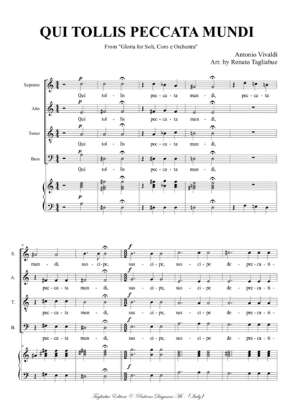 QUI TOLLIS PECCATA MUNDI - From "Gloria - RV 589 - Vivaldi" - Arr. for SATB Choir and Piano/Organ image number null
