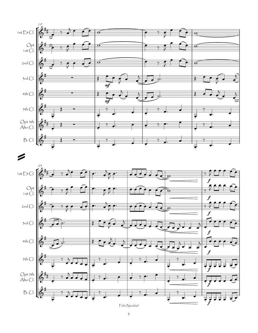 Feliz Navidad Clarinet Choir scores gallery preview page 5