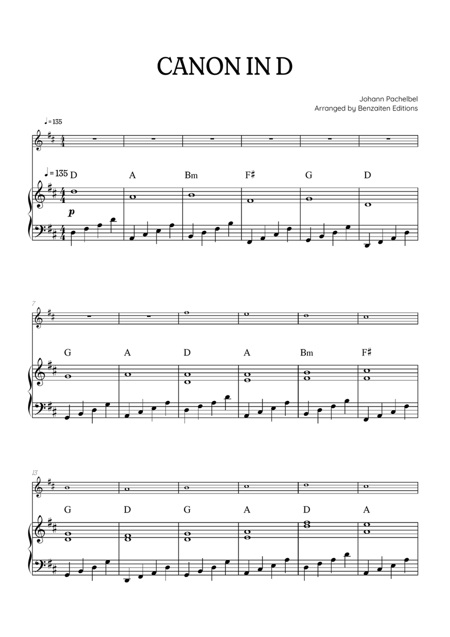 Pachelbel Canon in D • violin sheet music with piano accompaniment and chords Violin Solo scores gallery preview page 1