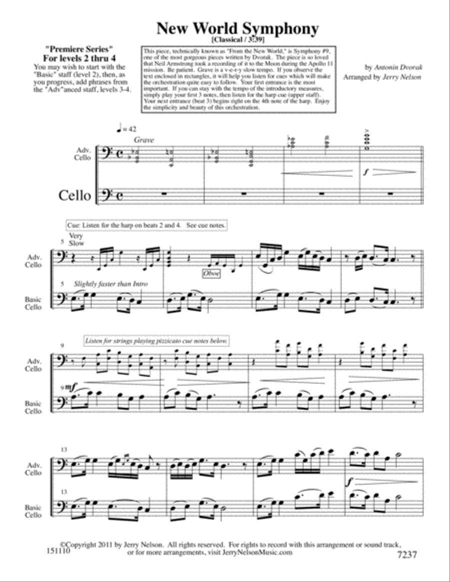 New World Symphony - Dvorak (Arrangements Level 2-4 for CELLO + Written acc) Cello Solo scores gallery preview page 2