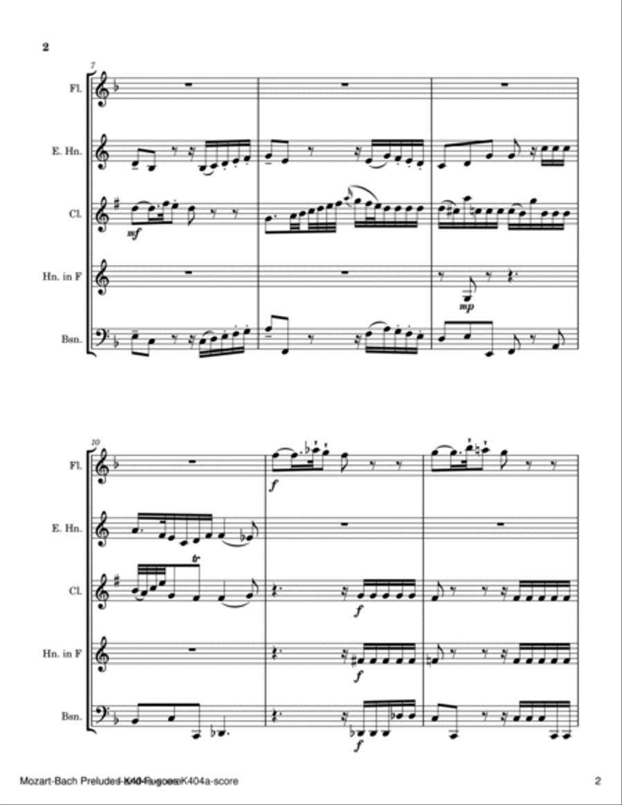 Six Mozart-Bach Preludes and Fugues, K.404a (arranged for woodwind quintet) Woodwind Quintet scores gallery preview page 2