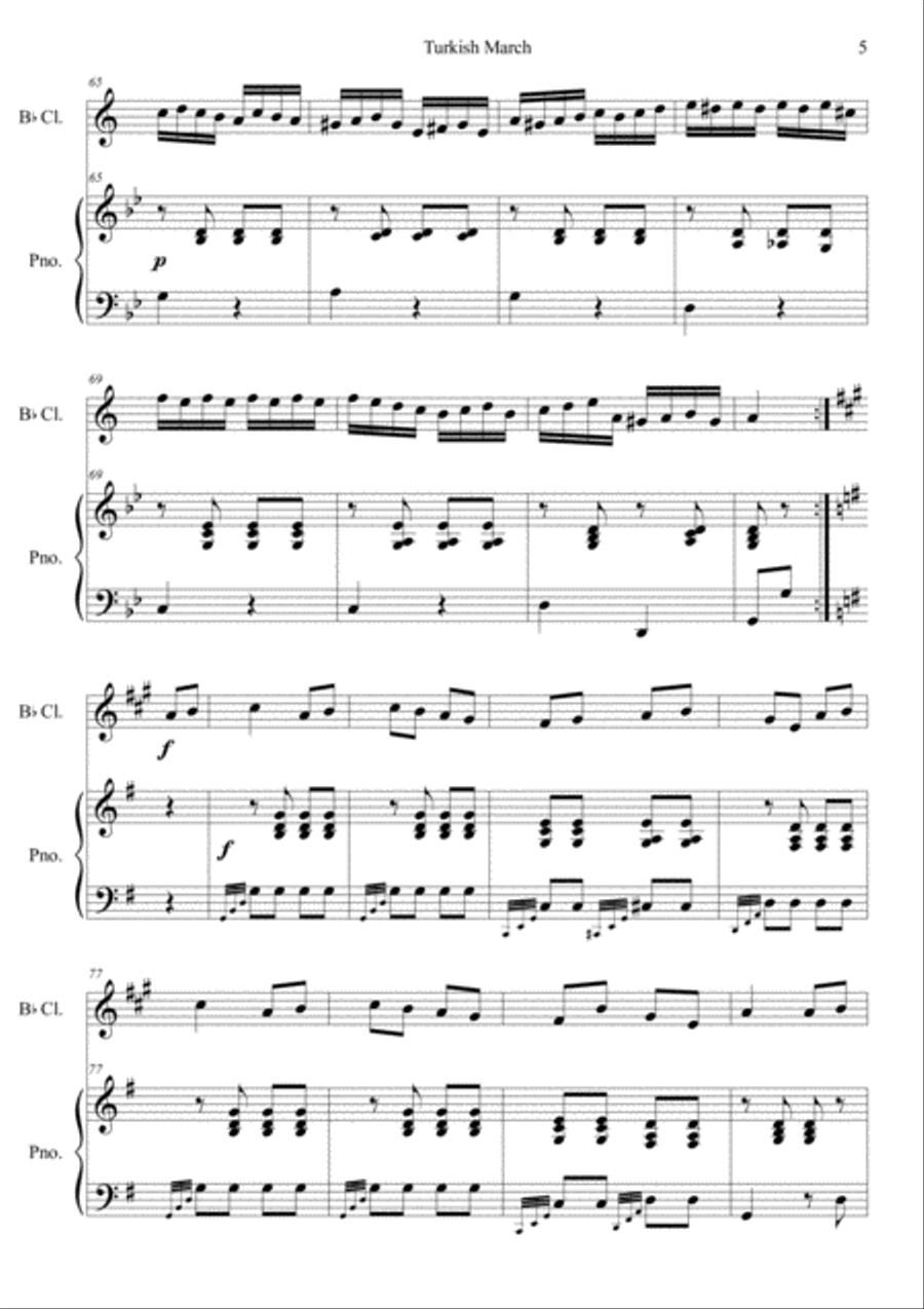 Turkish march (Piano sonata k.331 mov.3) in Gm Clarinet Solo scores gallery preview page 5