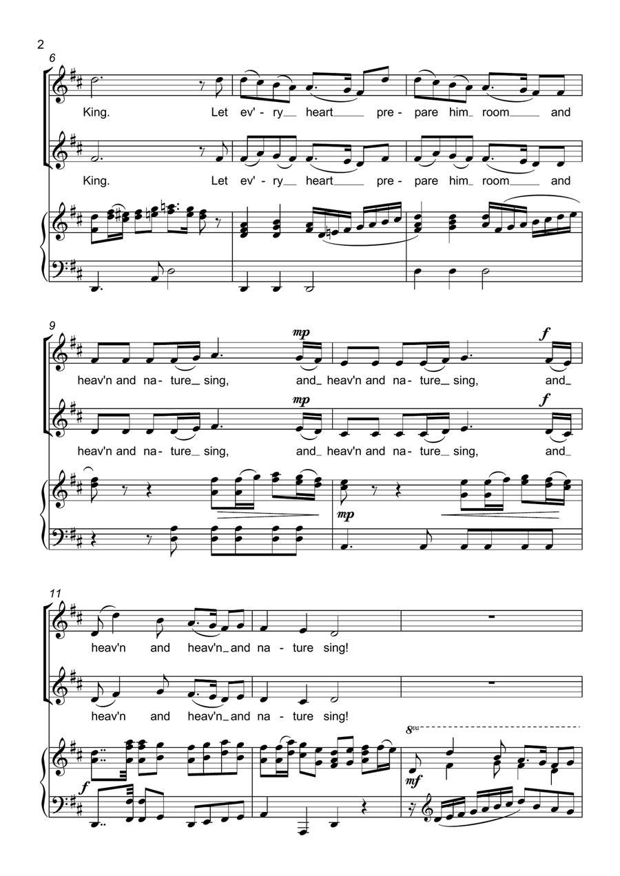Joy to the World - SA - Two Part Choir, Upper Voices SA scores gallery preview page 2