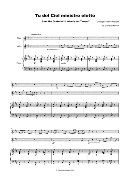 Tu del ciel ministro eletto, Aria by G F Handel, for Flute, Violin and Piano