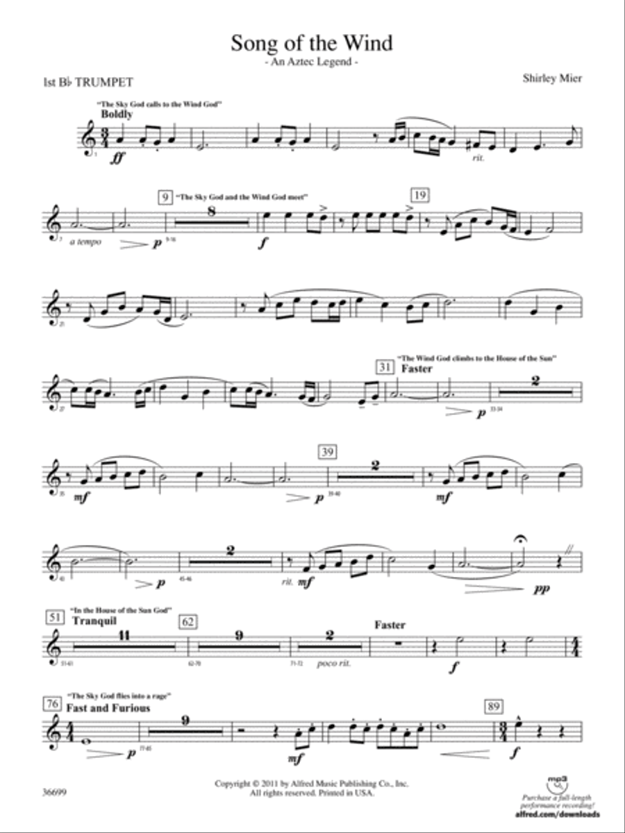 Song of the Wind: 1st B-flat Trumpet Concert Band scores gallery preview page 1