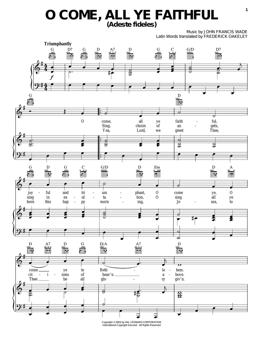 O Come, All Ye Faithful (Adeste Fideles) Piano, Vocal, Guitar scores gallery preview page 1