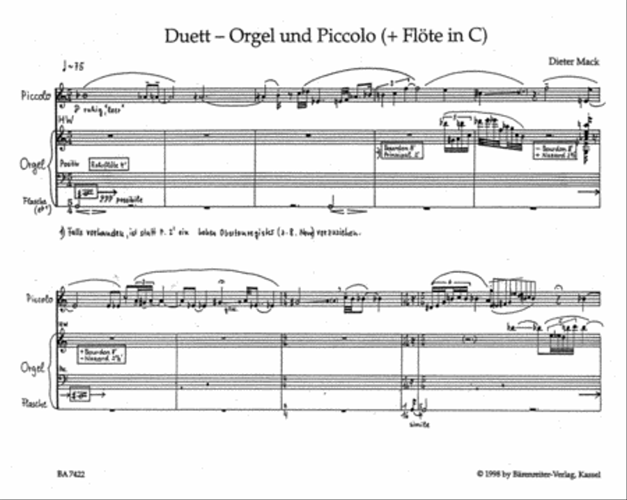 Duett für Orgel und Piccolo/Flöte in C (1995) Flute scores gallery preview page 2