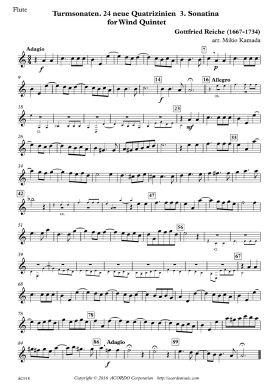Turmsonaten. 24 neue Quatrizinien 3. Sonatina for Wind Quintet Woodwind Quintet scores gallery preview page 4