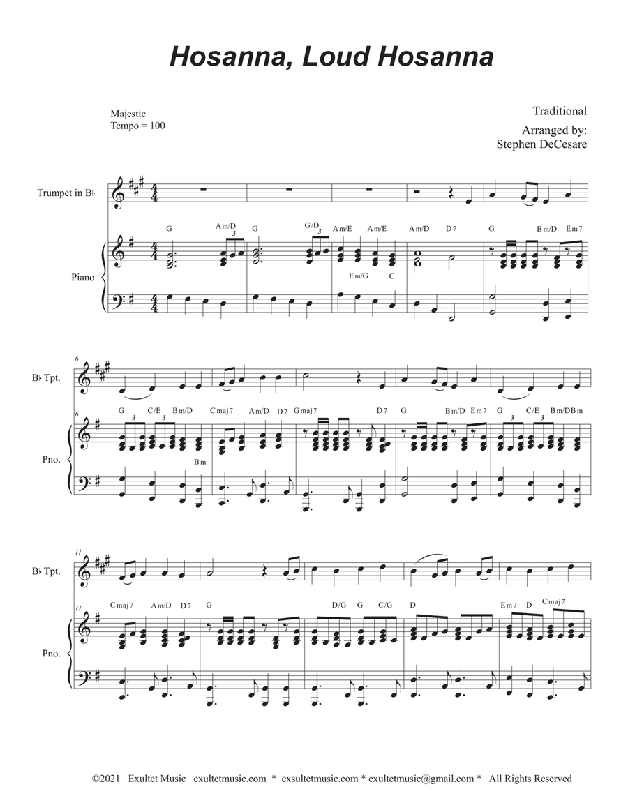 Hosanna, Loud Hosanna (Bb-Trumpet solo - Piano accompaniment) Trumpet Solo scores gallery preview page 1