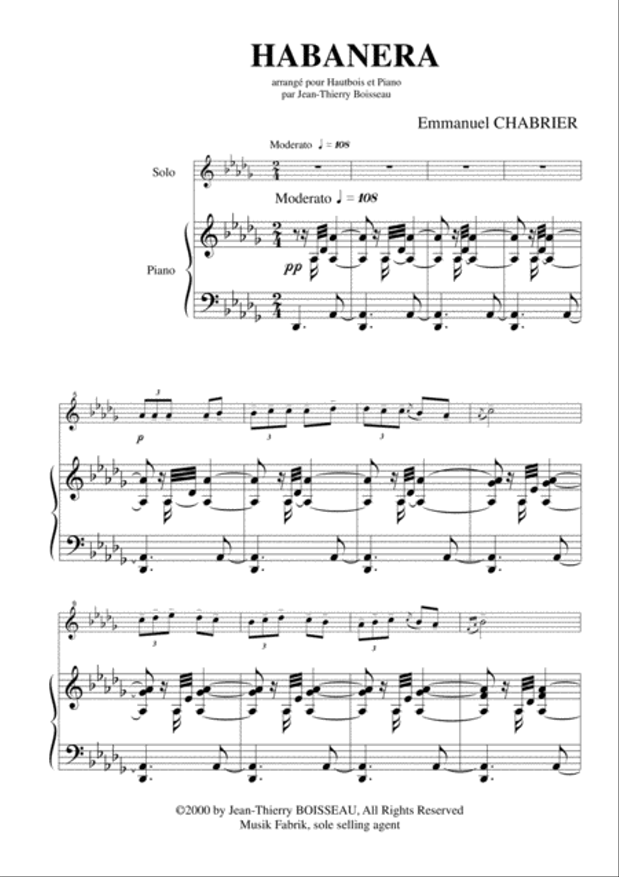 Emmanuel Chabrier: Habanera arranged for oboe and piano Piano scores gallery preview page 2