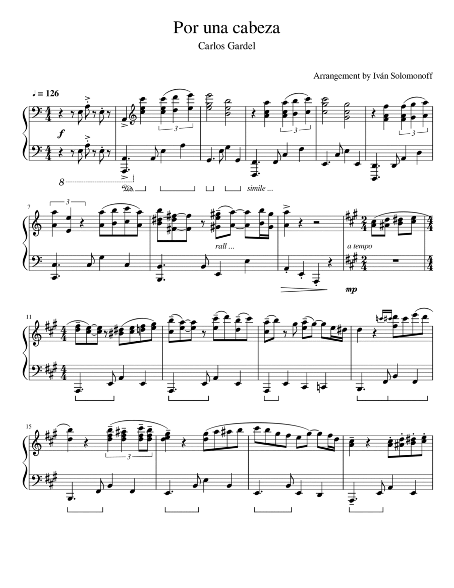 Por una cabeza (piano version) Piano Solo scores gallery preview page 1