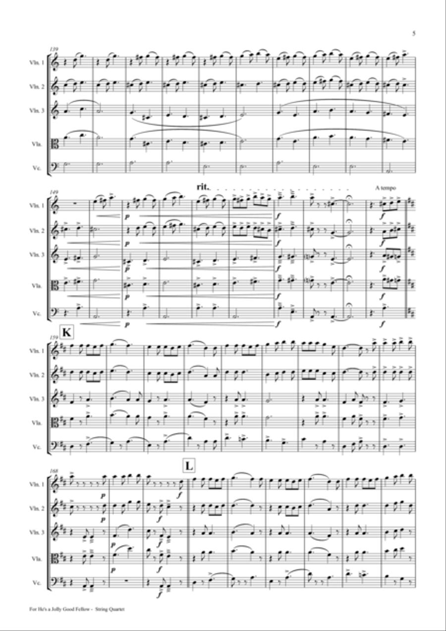 For He's a Jolly Good Fellow - Folk Song and Toast - String Quartet String Quartet scores gallery preview page 5