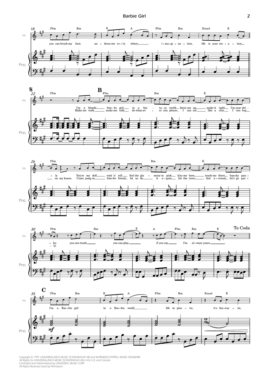 Barbie Girl Piano, Vocal scores gallery preview page 4