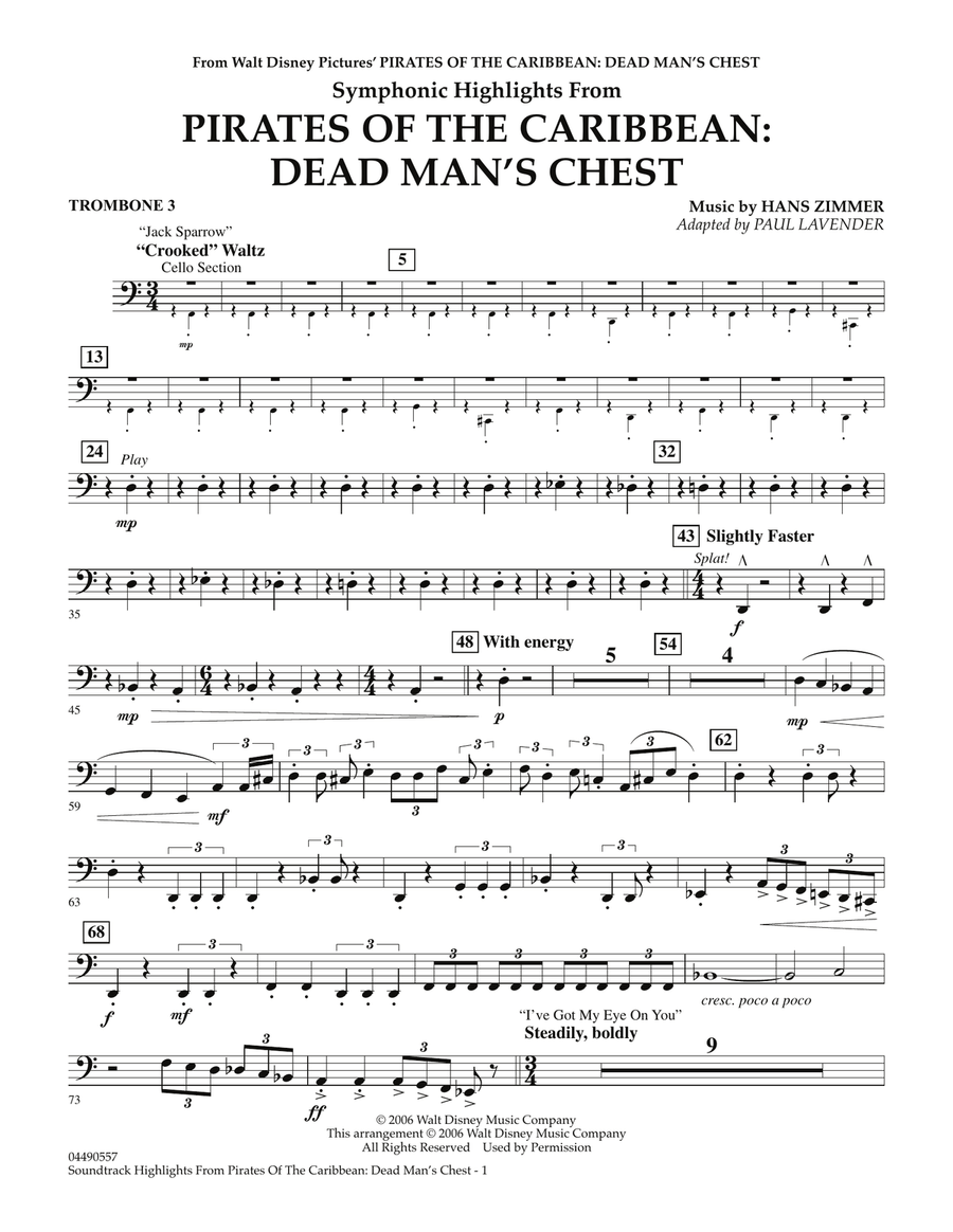 Soundtrack Highlights from Pirates Of The Caribbean: Dead Man's Chest - Trombone 3 Full Orchestra scores gallery preview page 1