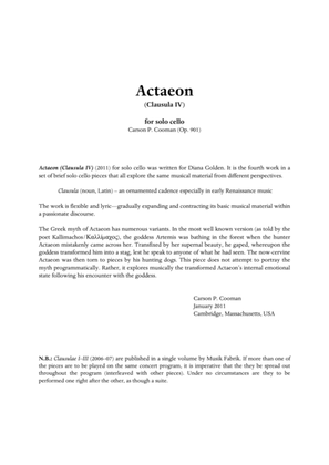 Carson Cooman - Actaeon (Clausula IV) (2011) for solo cell