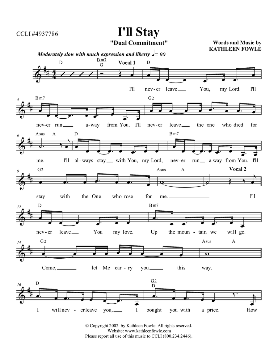I'LL STAY Piano scores gallery preview page 1