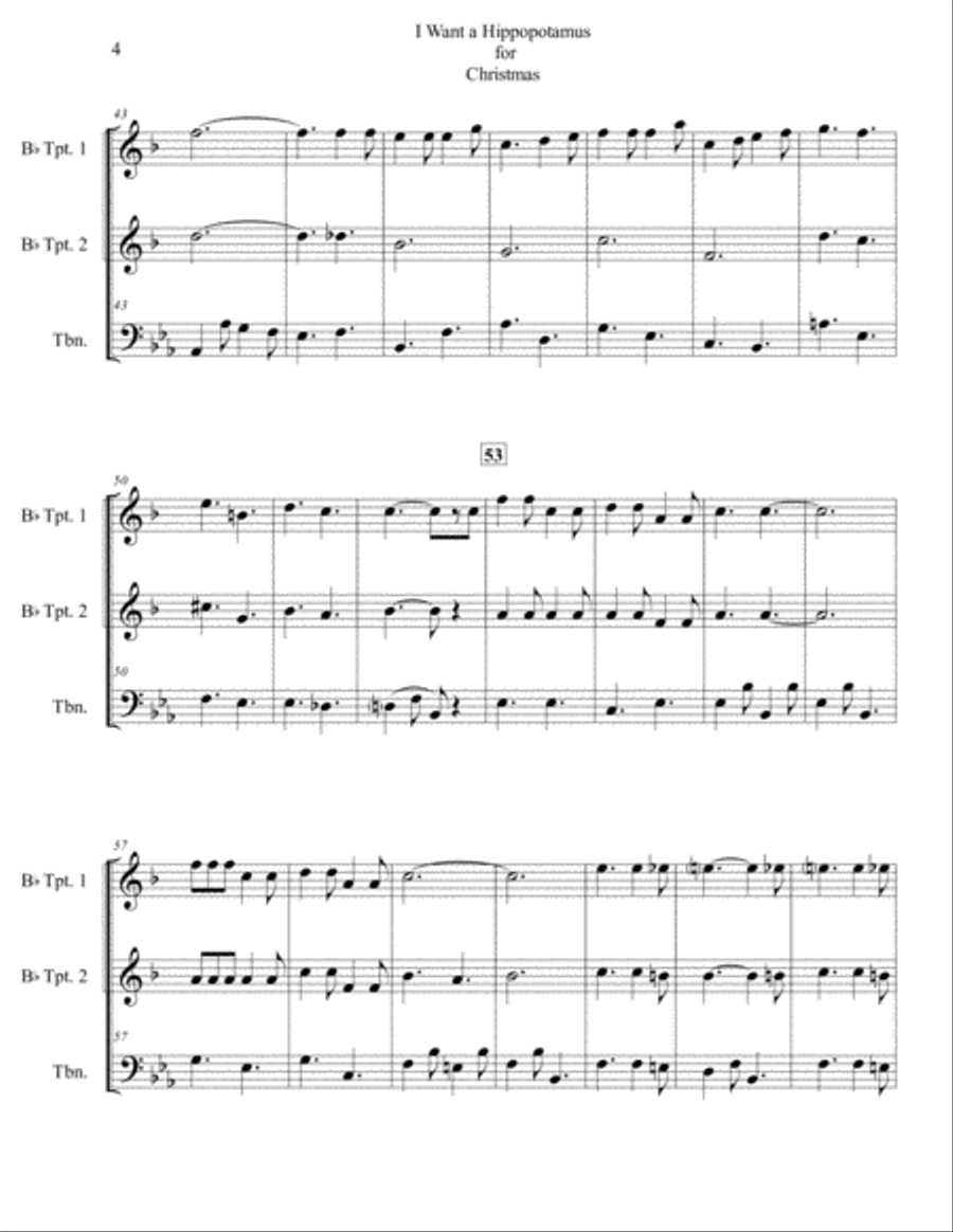 I Want A Hippopotamus For Christmas (Hippo The Hero) Brass Ensemble scores gallery preview page 4