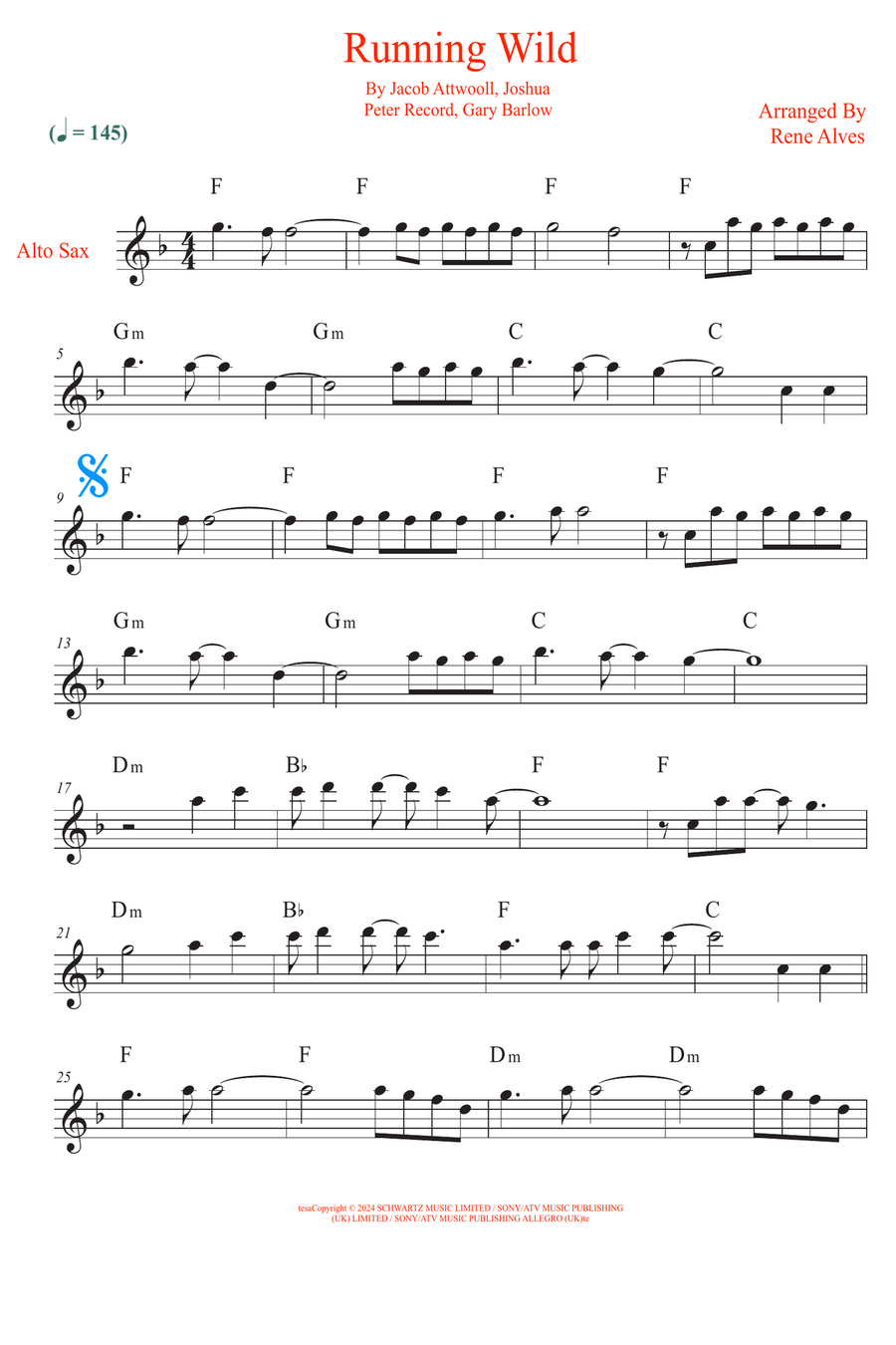 Running Wild Alto Saxophone scores gallery preview page 1