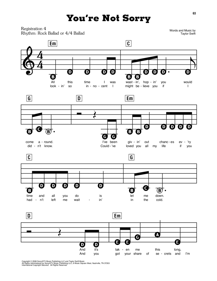 You're Not Sorry Electronic Keyboard scores gallery preview page 1