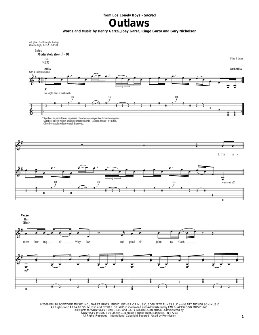 Outlaws Acoustic Guitar scores gallery preview page 1