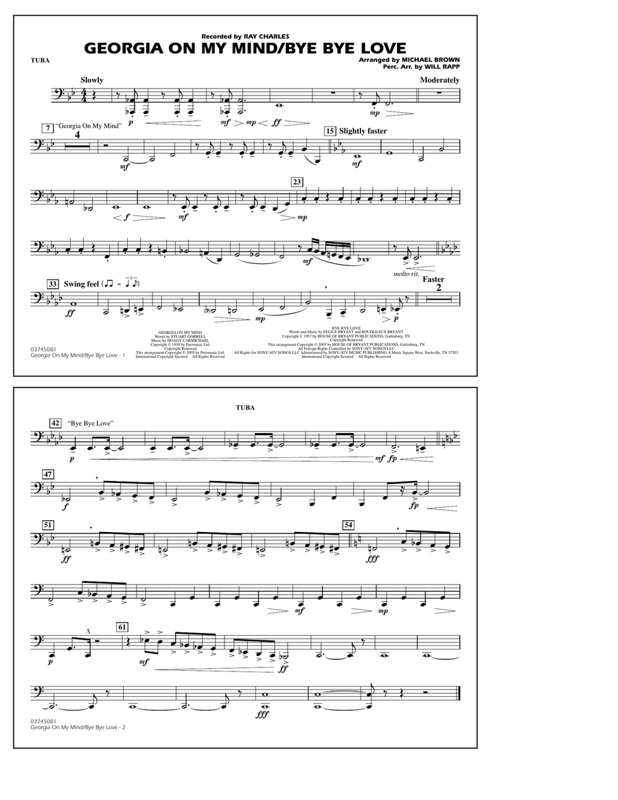 Georgia On My Mind/Bye Bye Love (arr. Michael Brown) - Tuba