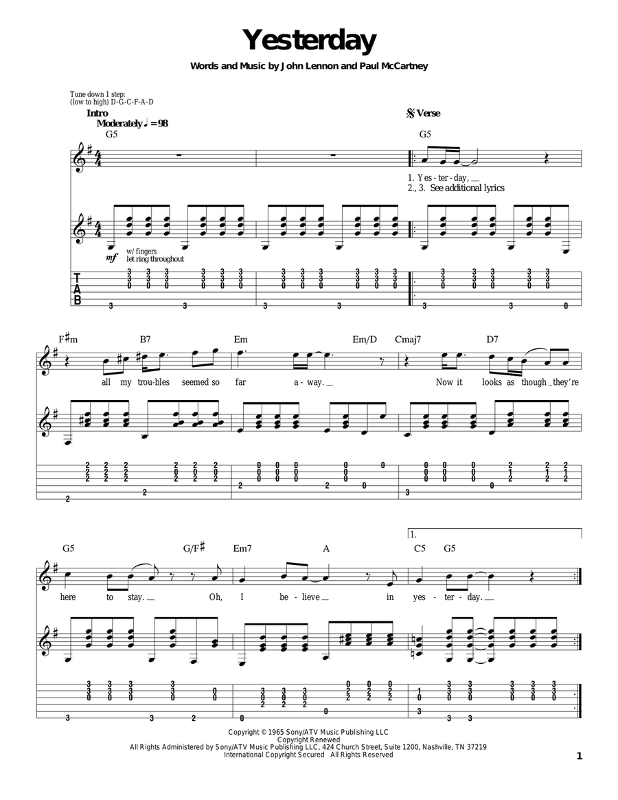 Yesterday Acoustic Guitar scores gallery preview page 1