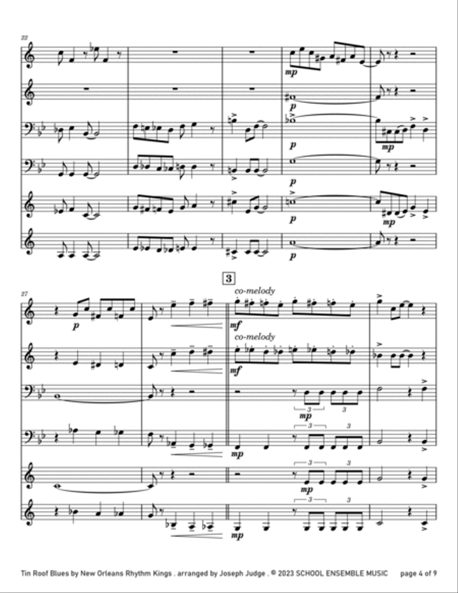 Tin Roof Blues by the Kings for Brass Quartet in Schools Brass Quartet scores gallery preview page 4