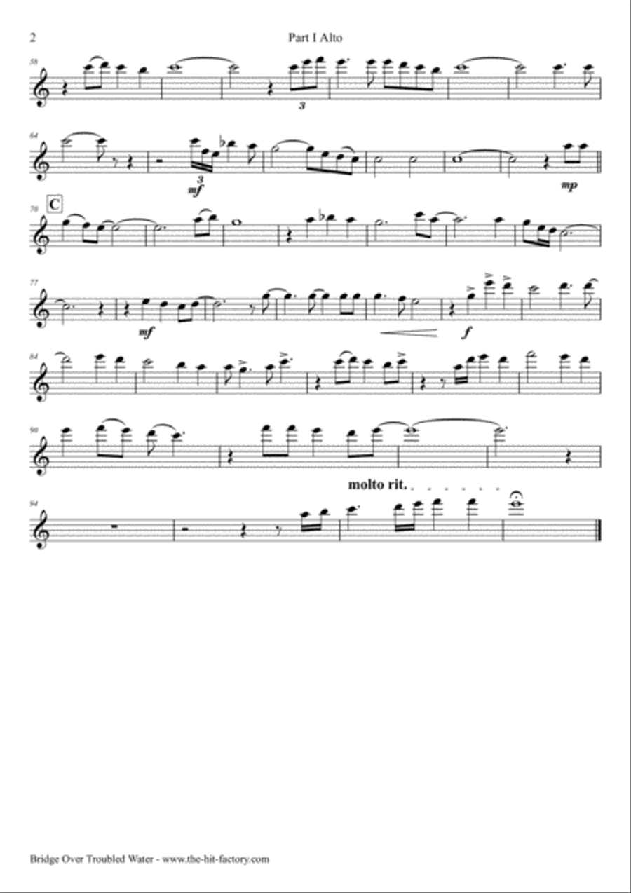 Bridge Over Troubled Water Saxophone Quintet scores gallery preview page 6