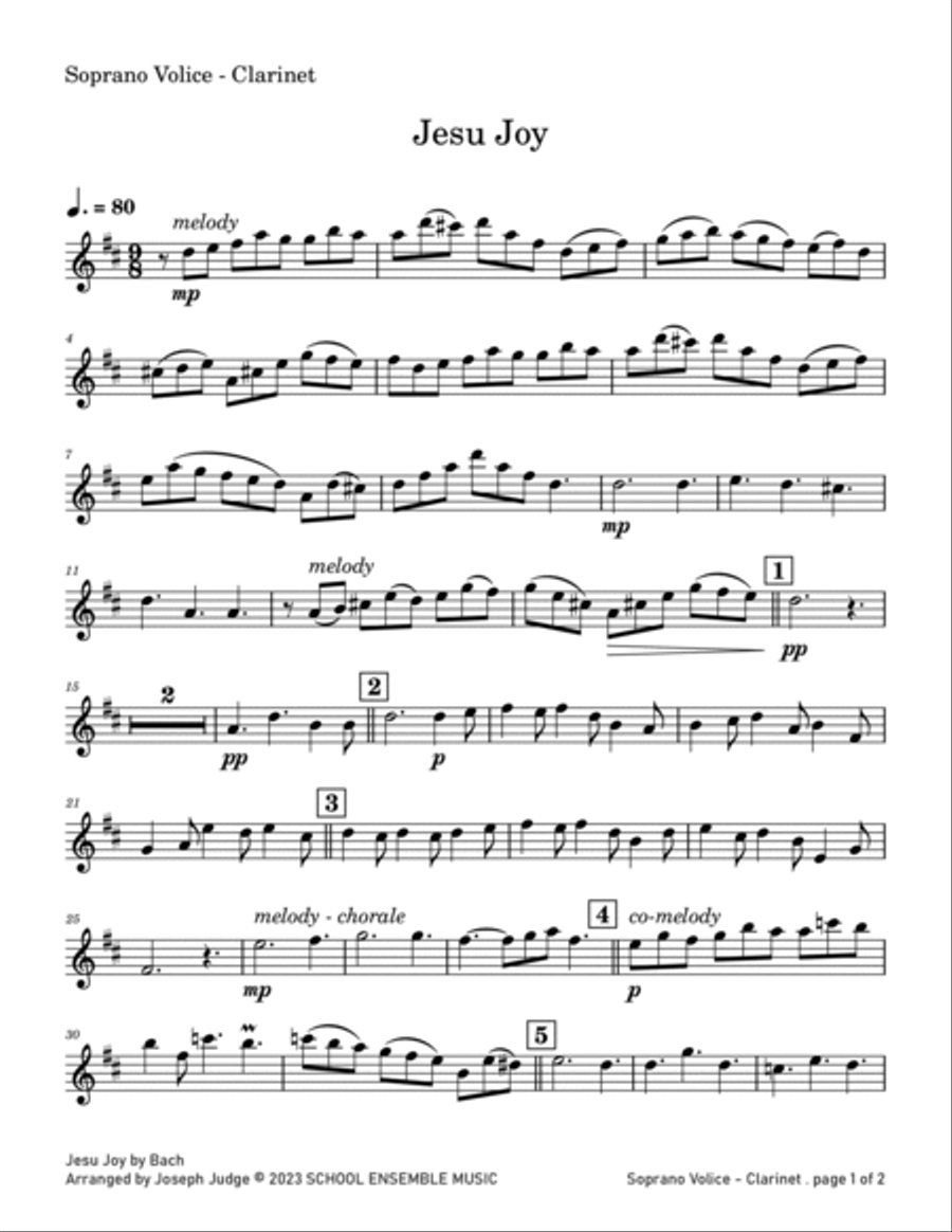 Jesu Joy by Bach for Clarinet Quartet in Schools Clarinet Quartet scores gallery preview page 6