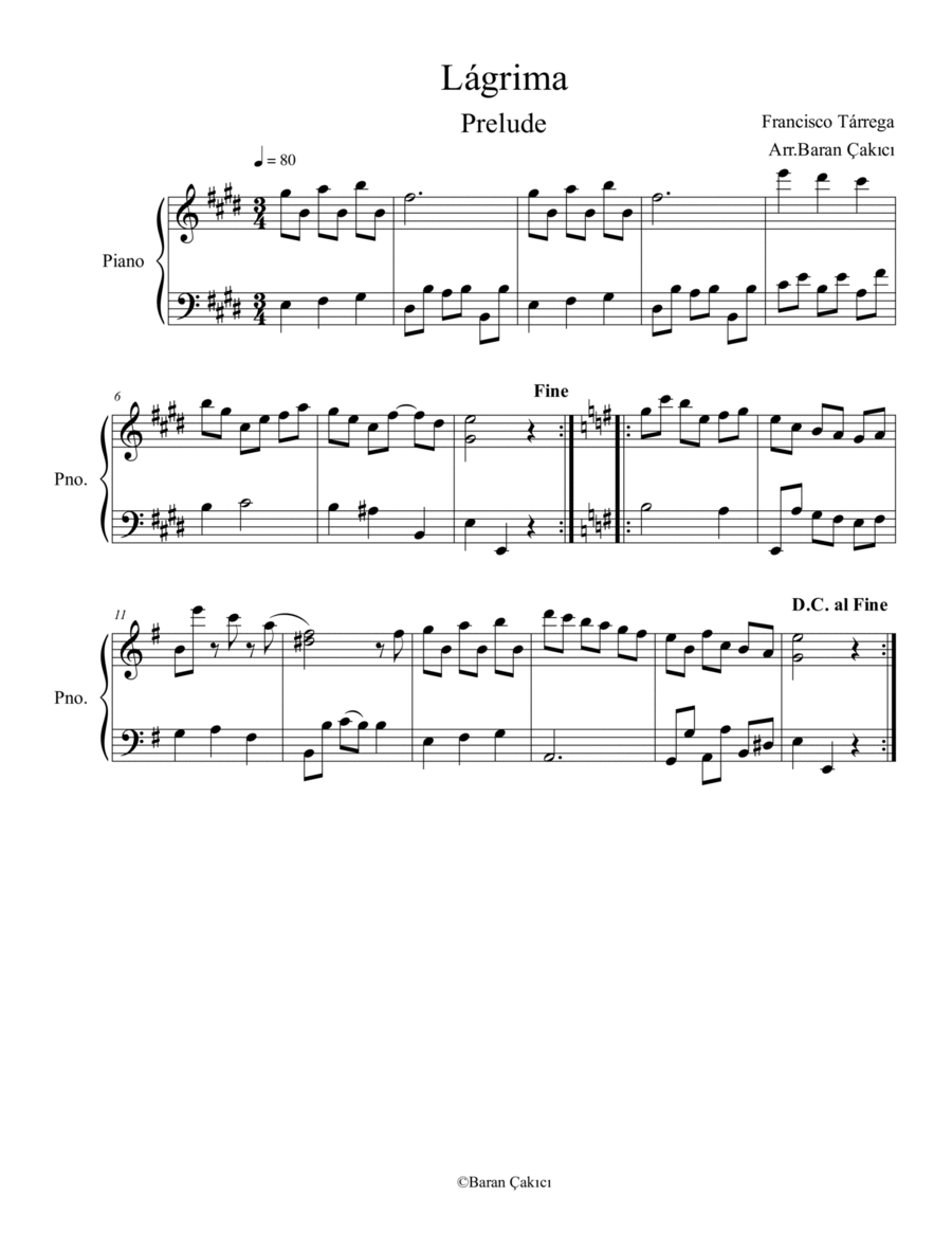 Lágrima Piano Solo scores gallery preview page 1