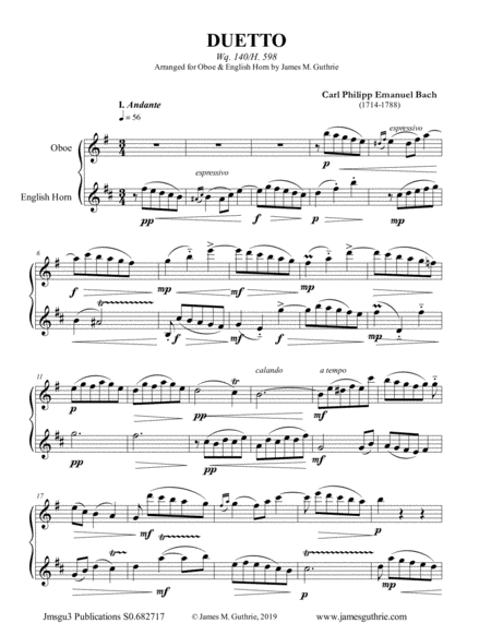 CPE Bach: Duetto Wq. 140 for Oboe & English Horn image number null